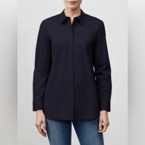 Lafayette 148 Classic Stretch Cotton Brody Blouse in Navy (sz 1X)